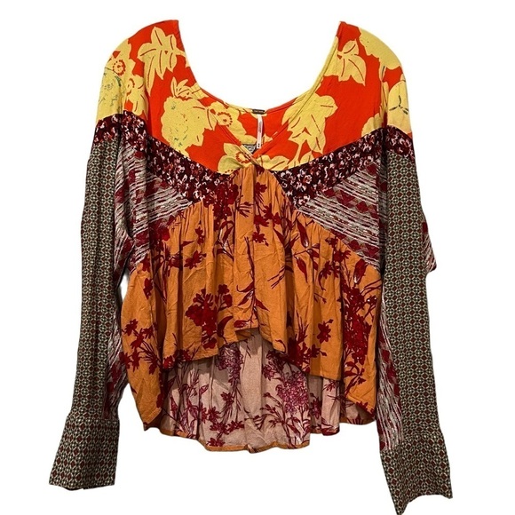 Free People Medium Aloha State of Mind Patchwork Dolman Festival Blouse O3 - Picture 2 of 6